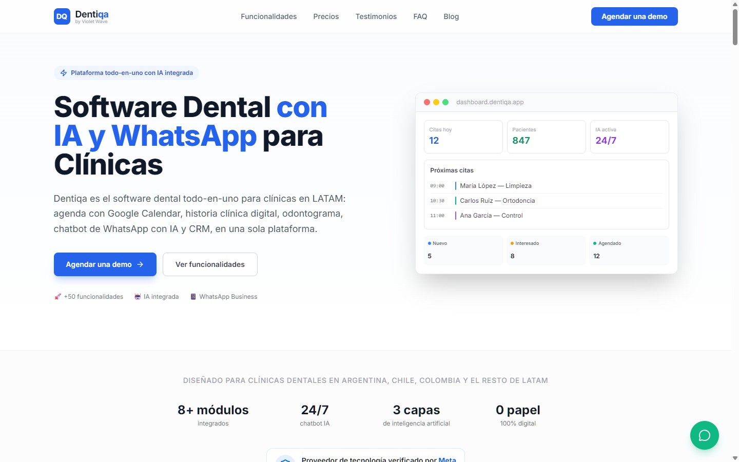 Dentiqa — interfaz del SaaS todo-en-uno para clínicas dentales
